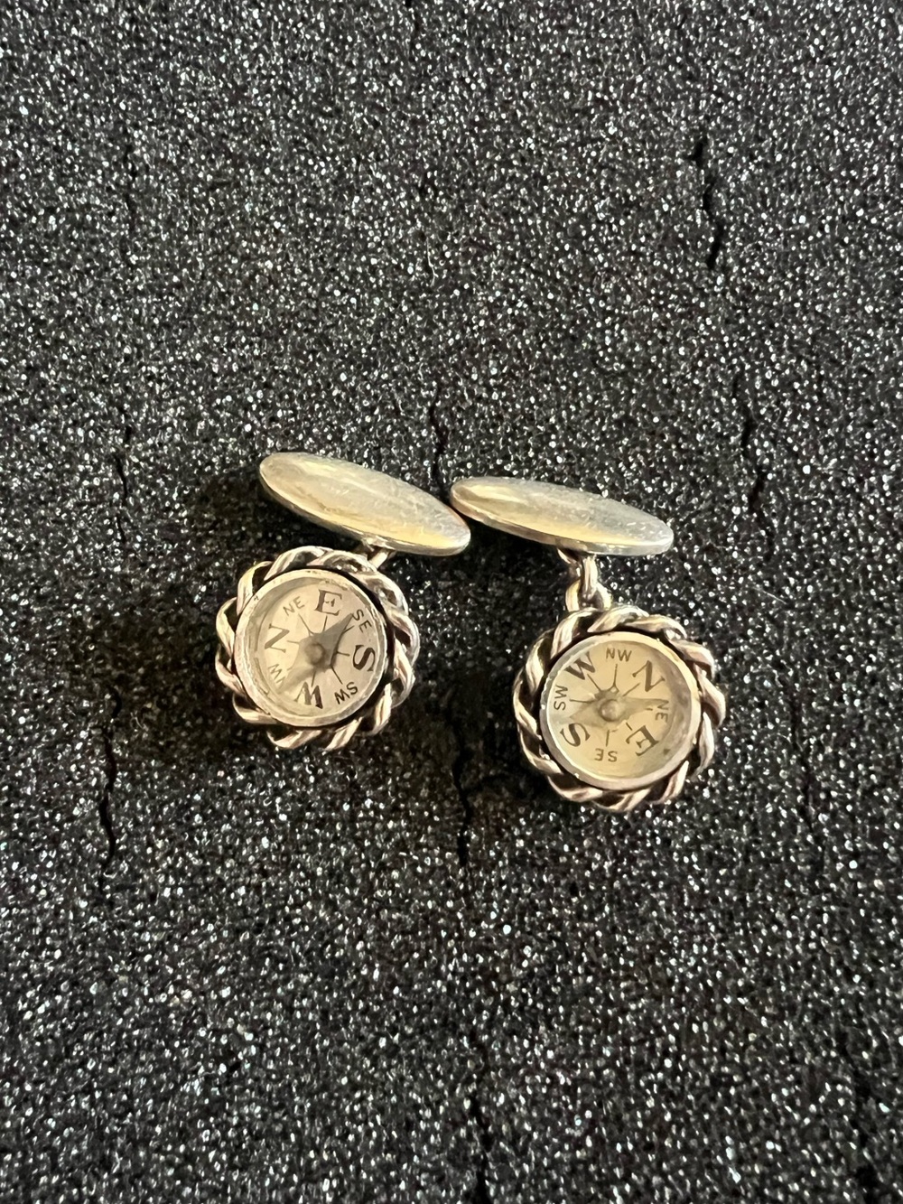 Vintage Sterling silver Compass Chain-link Cufflinks